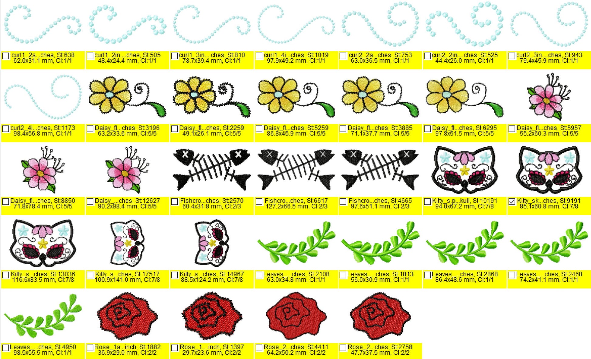 Day of the dead Calavera Kitty Cat sugar skull Set applique machine embroidery designs