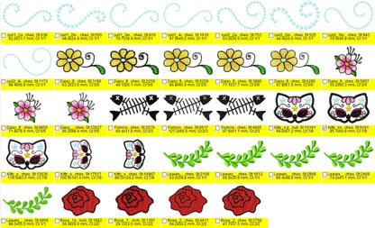 Day of the dead Calavera Kitty Cat sugar skull Set applique machine embroidery designs
