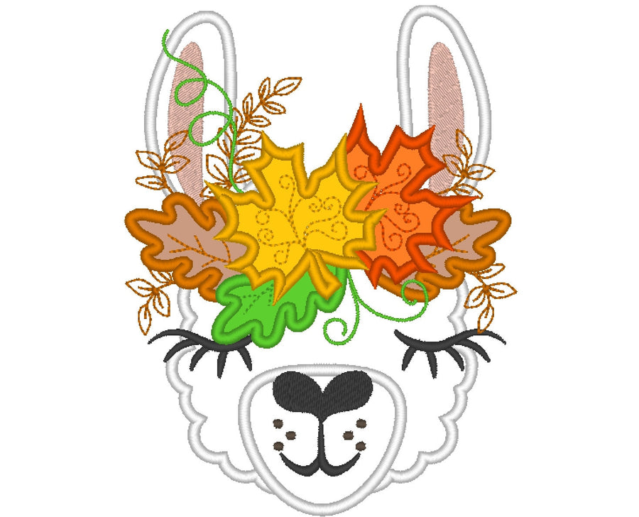 Fall Leaf Llama Applique Embroidery 4" 5" 6" 7" 8" 9" | PES DST JEF | Artapli