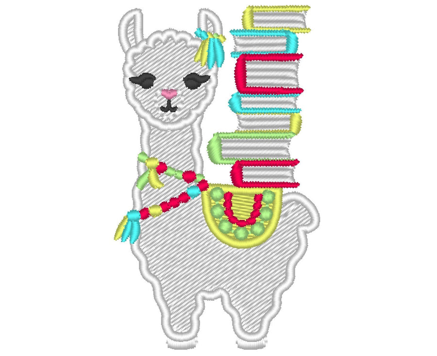 Alpaca Llama with Books Embroidery 3" 3.5" 4" 4.5" 5" 7" | PES DST JEF | Artapli