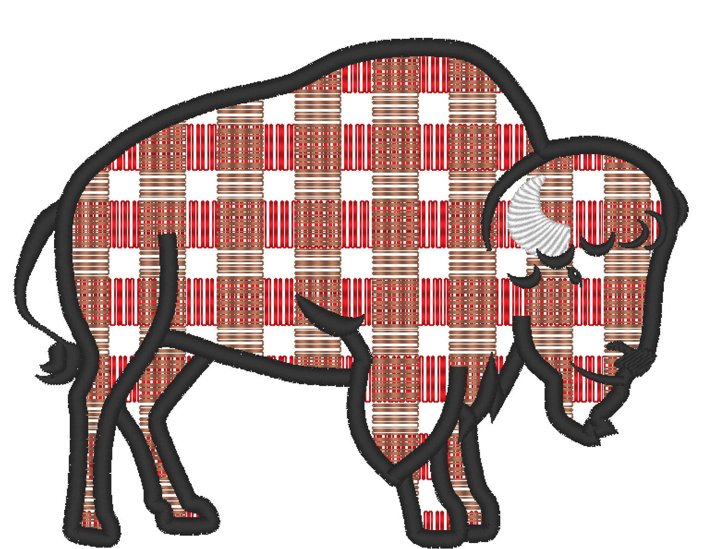 Plaid Bison Outline Machine Embroidery 4" 5" 6" 7" 8" 10" | PES DST JEF | Artapli