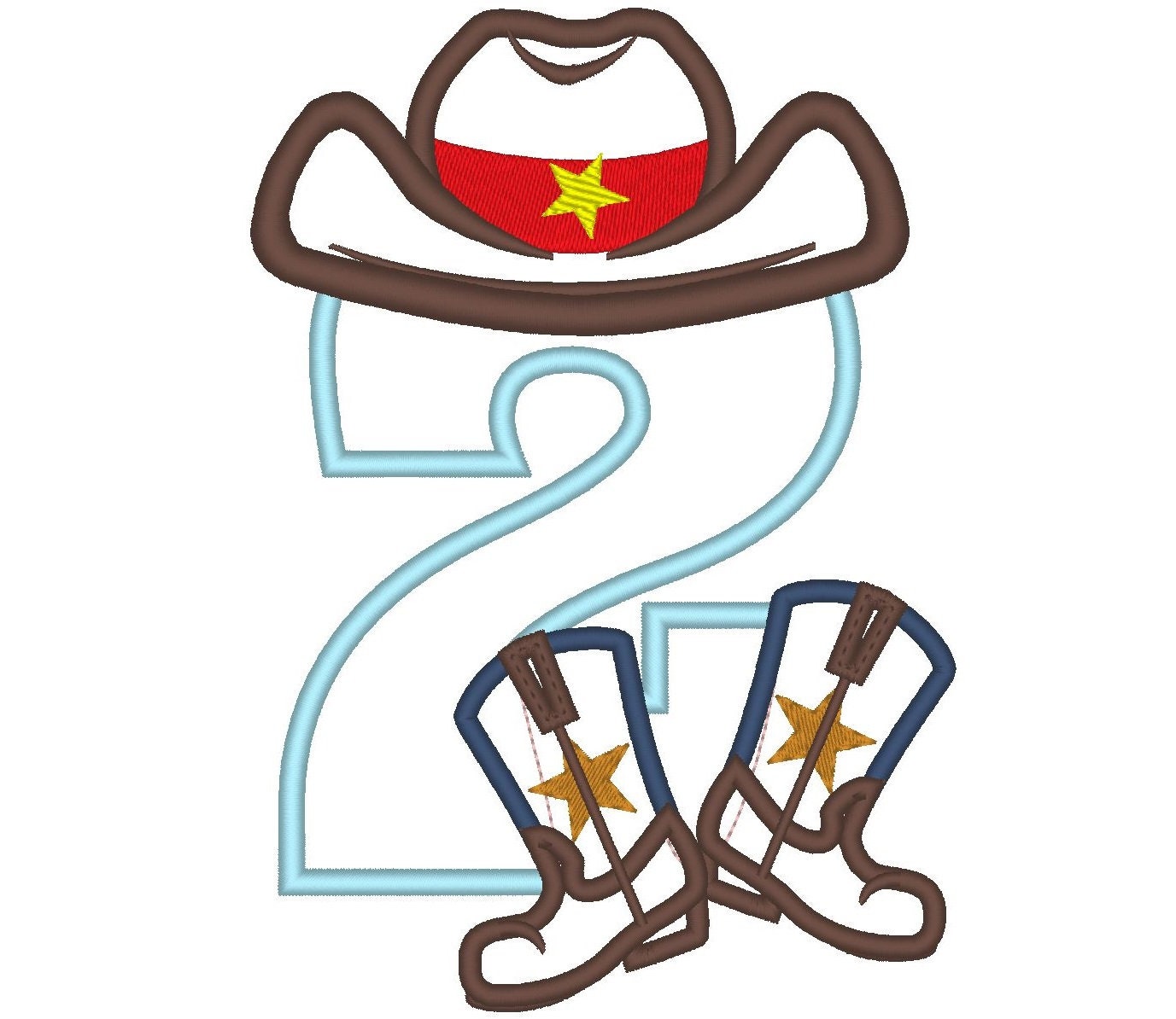 Cowboy Birthday number TWO 2 kicking boots number 2 machine embroidery applique designs for hoop 5x7, sizes 5 and 6 inches INSTANT DOWNLOAD