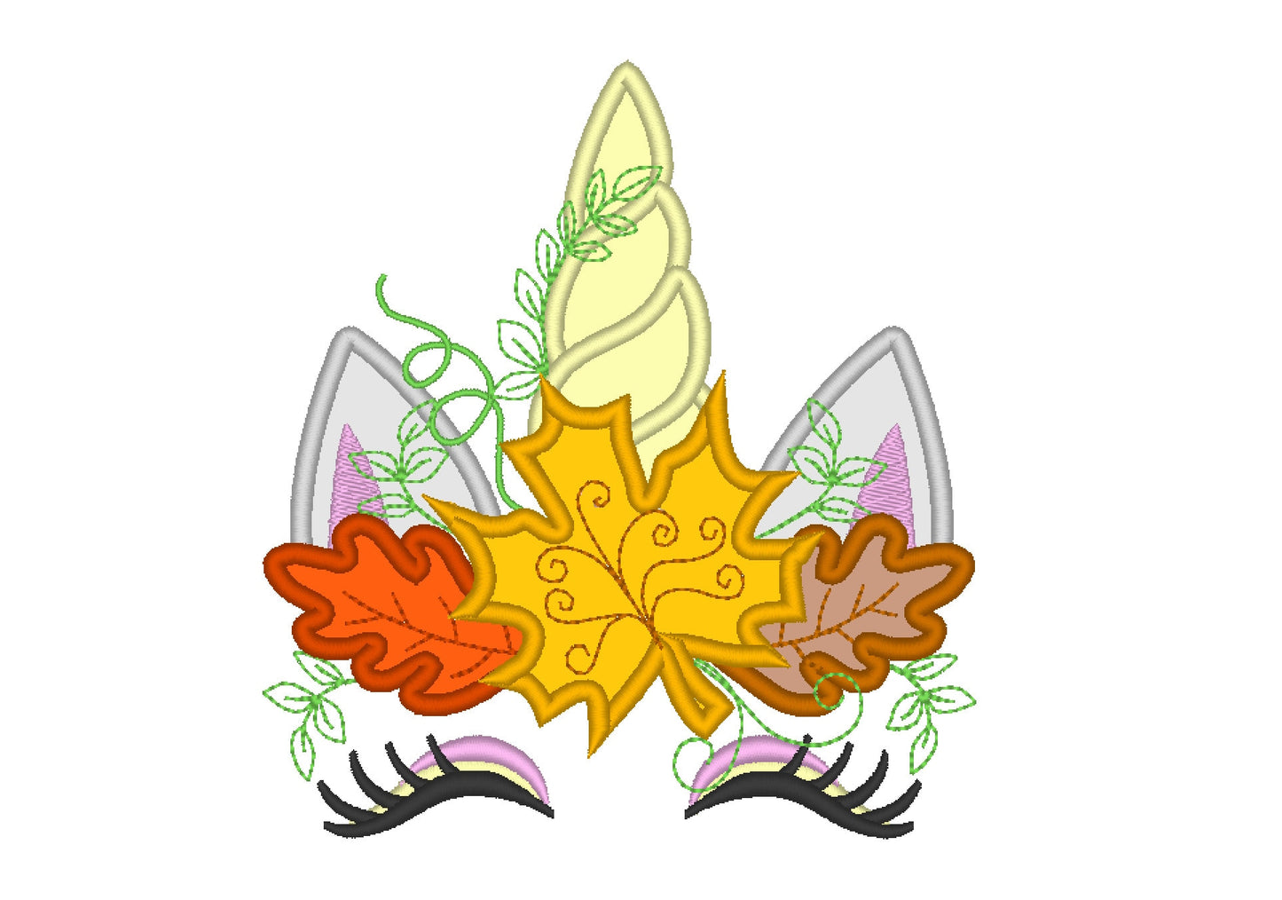 Fall Leaf Unicorn Applique Embroidery 4" 5" 6" 7" 8" 9" | PES DST JEF | Artapli