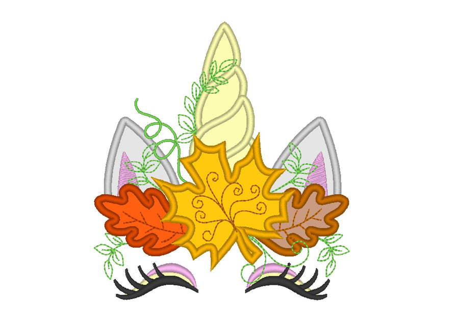 Fall Leaf Unicorn Applique Embroidery 4" 5" 6" 7" 8" 9" | PES DST JEF | Artapli