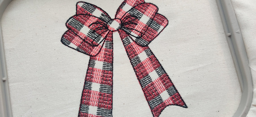 Gingham Checked plaid Christmas bow machine embroidery designs assorted sizes Christmas decoration