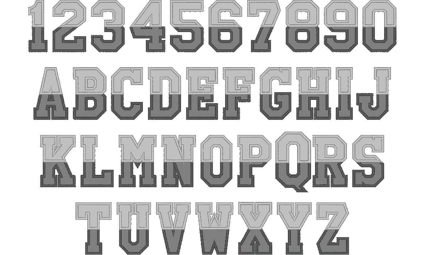 Athletic Block Split Font – Embroidery 2" 2.5" 3" 4" 5" 6" | BX PES DST JEF | Artapli