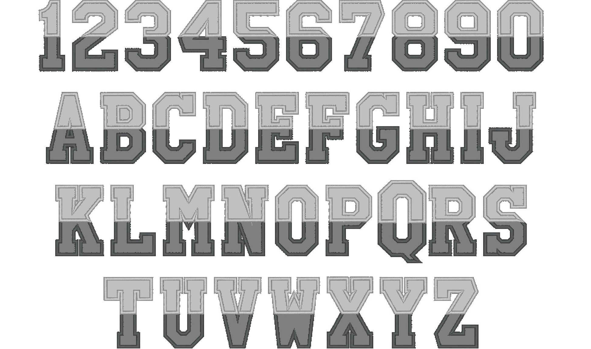 Athletic Block Split Font – Embroidery 2" 2.5" 3" 4" 5" 6" | BX PES DST JEF | Artapli