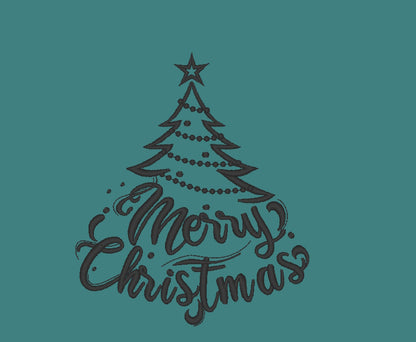 Merry christmas saying tree outline Machine Embroidery Designs