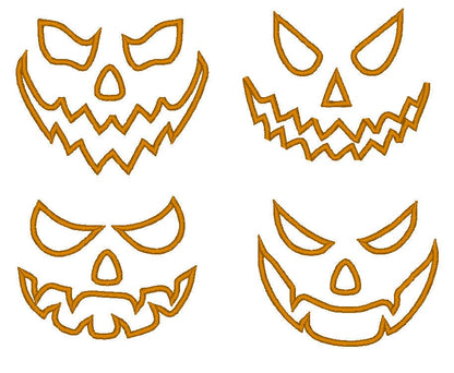 Halloween Pumpkin Jack-O-Lantern Face Set of 4 – Sizes 3" 4" 4.5" 5" 5.5" 6" Digital Embroidery File | Artapli