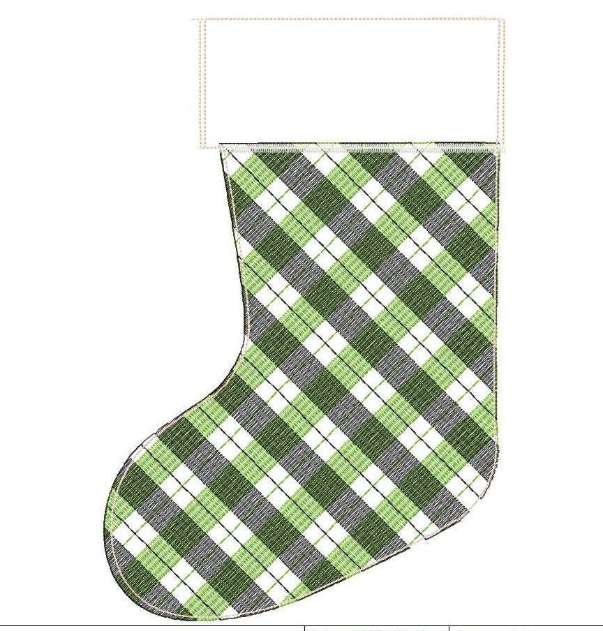 Gingham plaid 2 types Christmas Stockings with cuff, Sock for advent, Easy to make In The Hoop ITH machine embroidery design Quilted