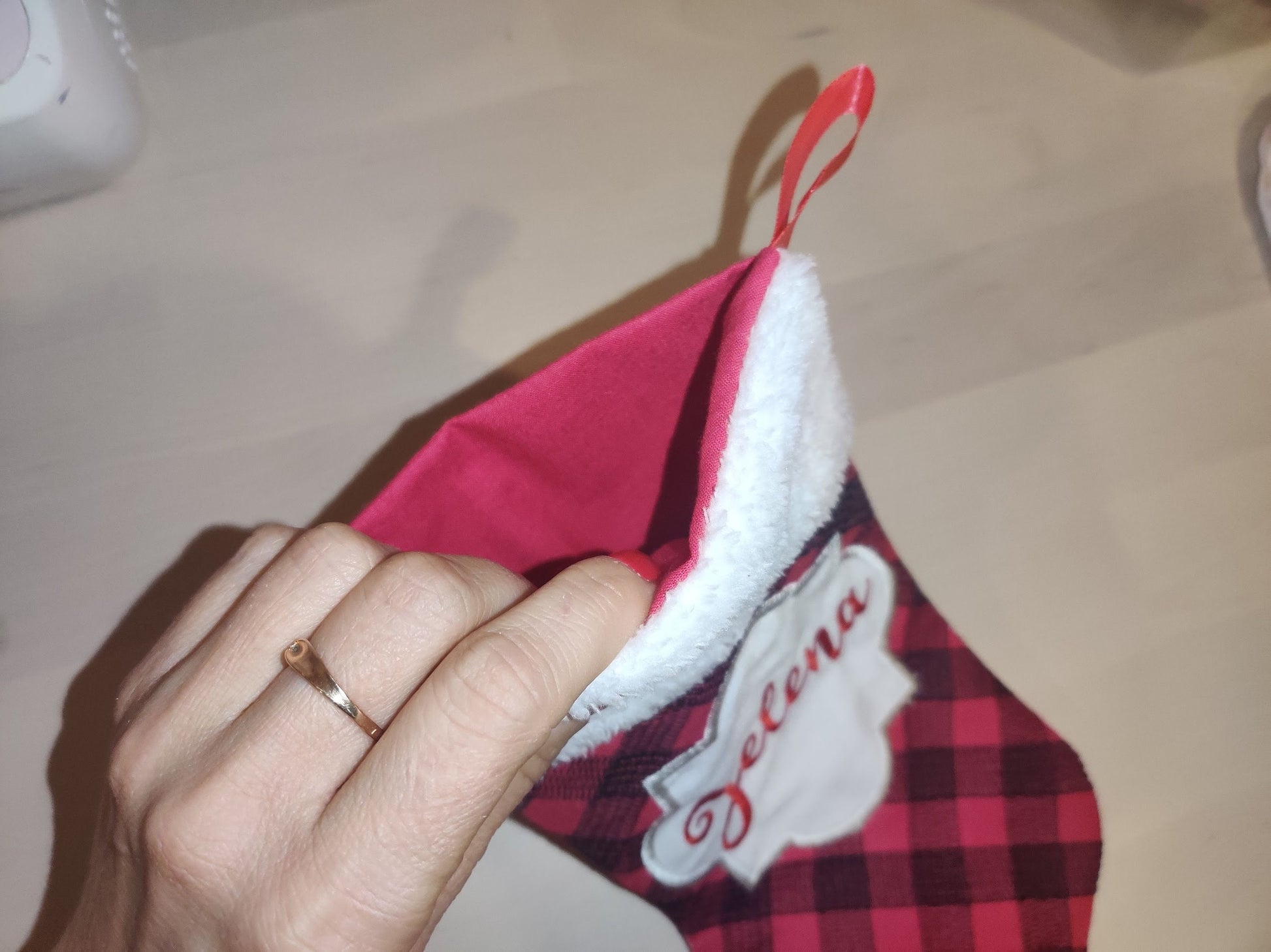 Gingham Plaid 2 Types Christmas Stockings and Mini Font Advent Socks ITH project simply in the Hoop Machine Embroidery Designs Quilted