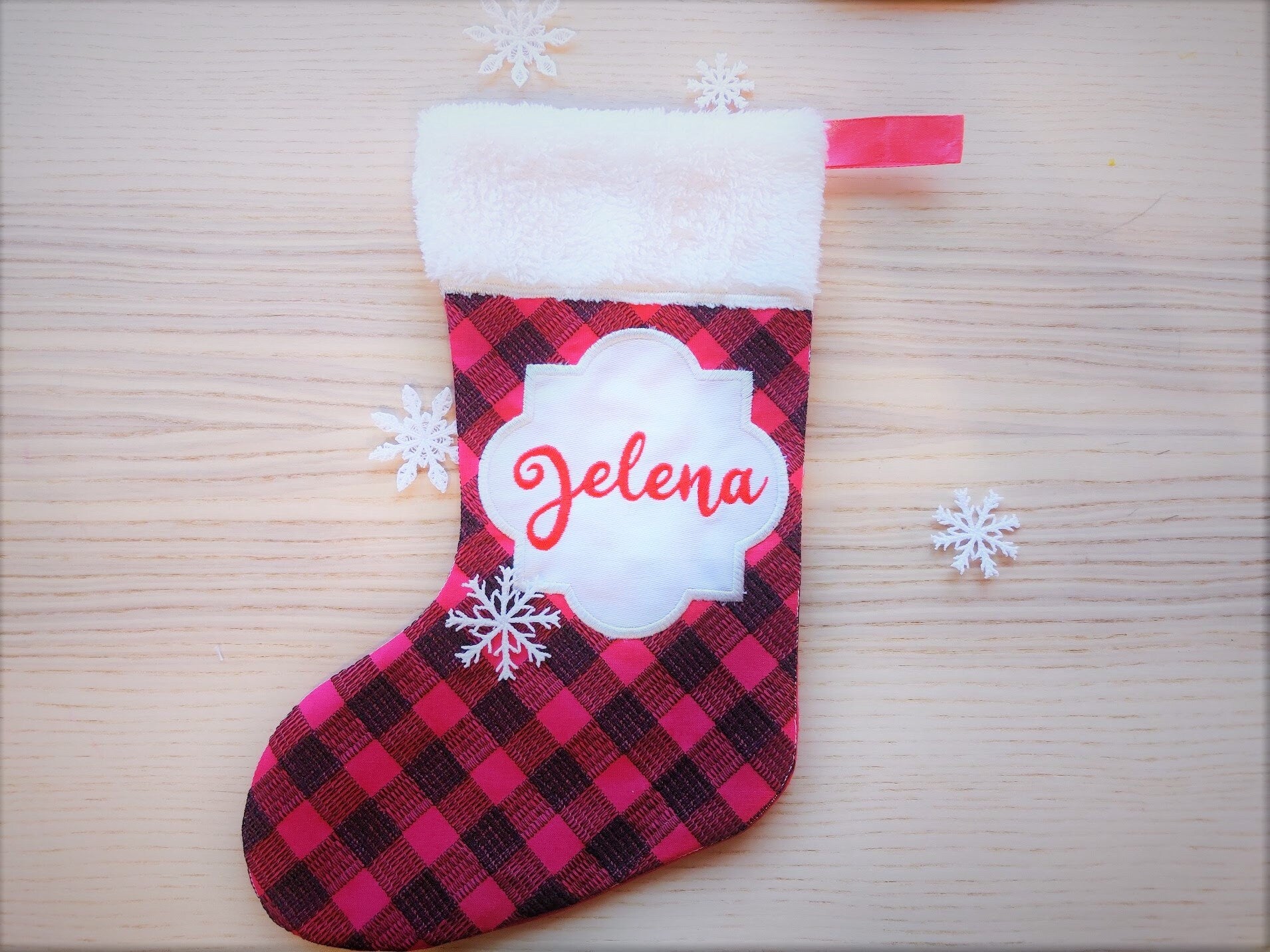 Gingham Plaid 2 Types Christmas Stockings and Mini Font Advent Socks ITH project simply in the Hoop Machine Embroidery Designs Quilted