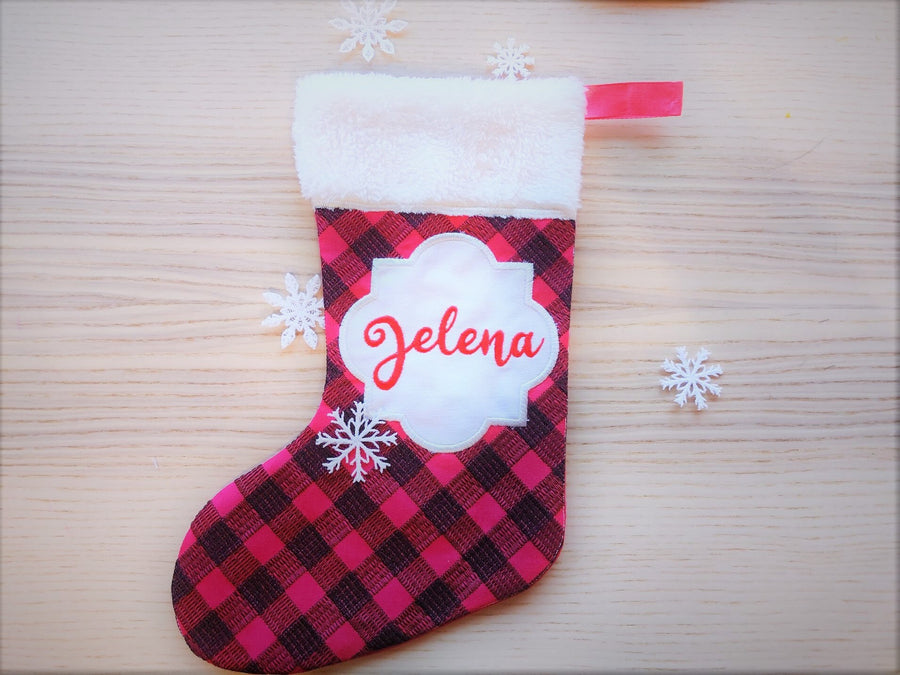 Gingham Plaid 2 Types Christmas Stockings and Mini Font Advent Socks ITH project simply in the Hoop Machine Embroidery Designs Quilted