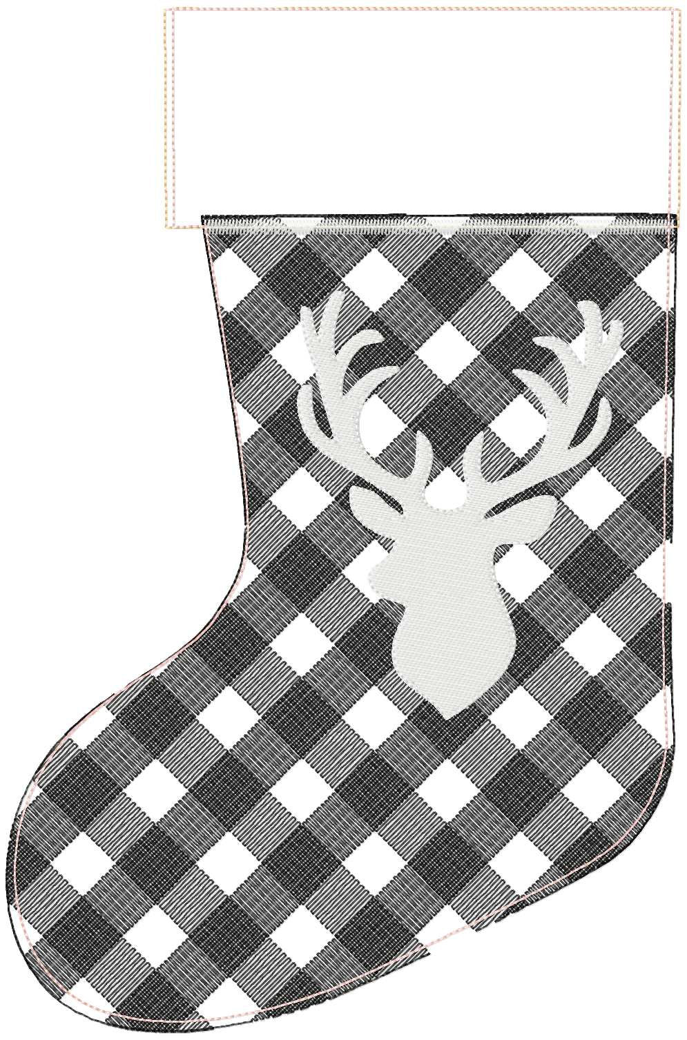 Buck Deer Gingham Plaid 2 Types Christmas Stockings With Cuff Advent Socks in the Hoop ITH Machine Embroidery Designs Quilted