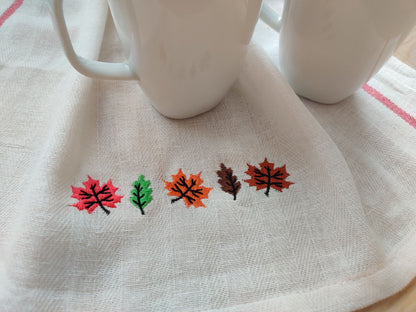 Mini Autumn Fall Leaf leaves in a row decoration Monogram border accent machine embroidery designs multiple sizes 4, 5, 6, 7 in Thanksgiving