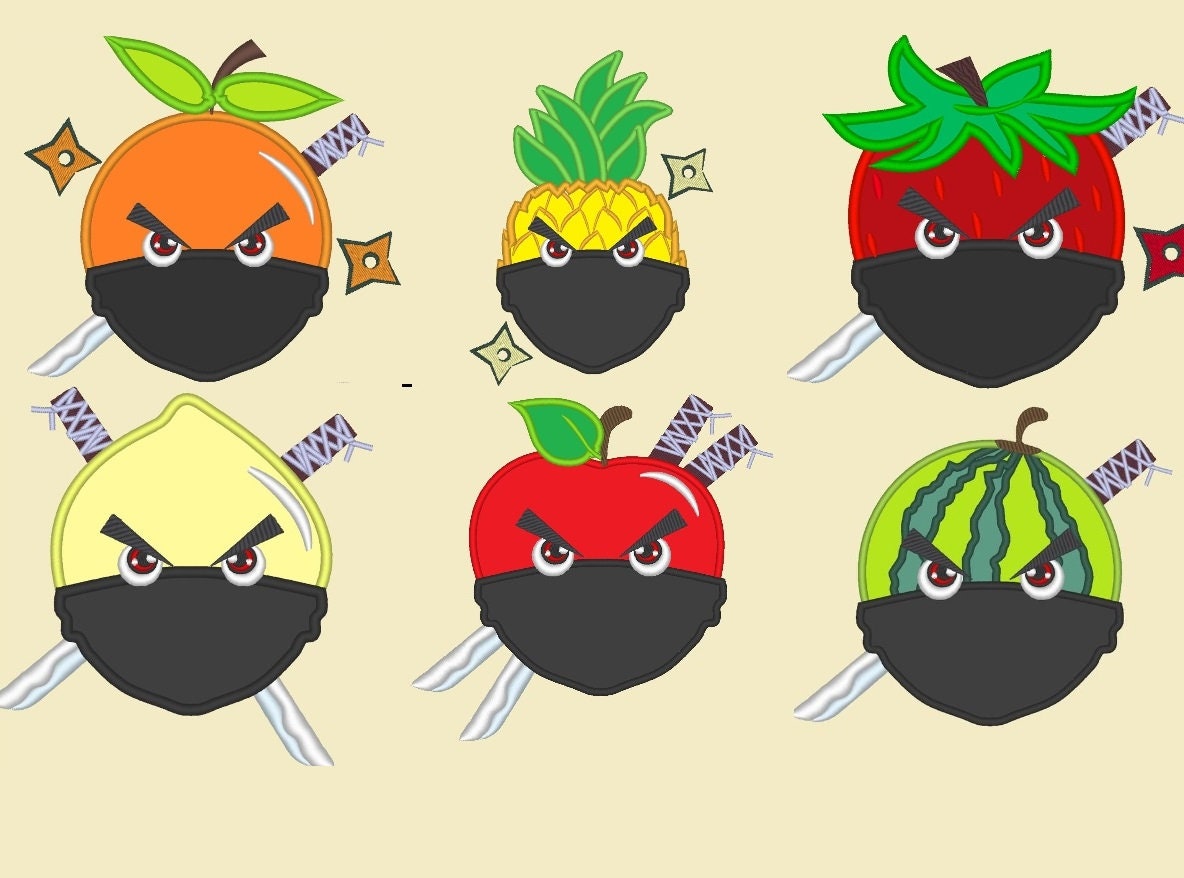 Fruit Ninja Set Applique Embroidery 3" 4" 5.5" 6" 5" 7" | PES DST JEF | Artapli