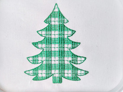Gingham Plaid Checked Christmas tree Woodlands Tree light stitch outline  Christmas tree machine embroidery design