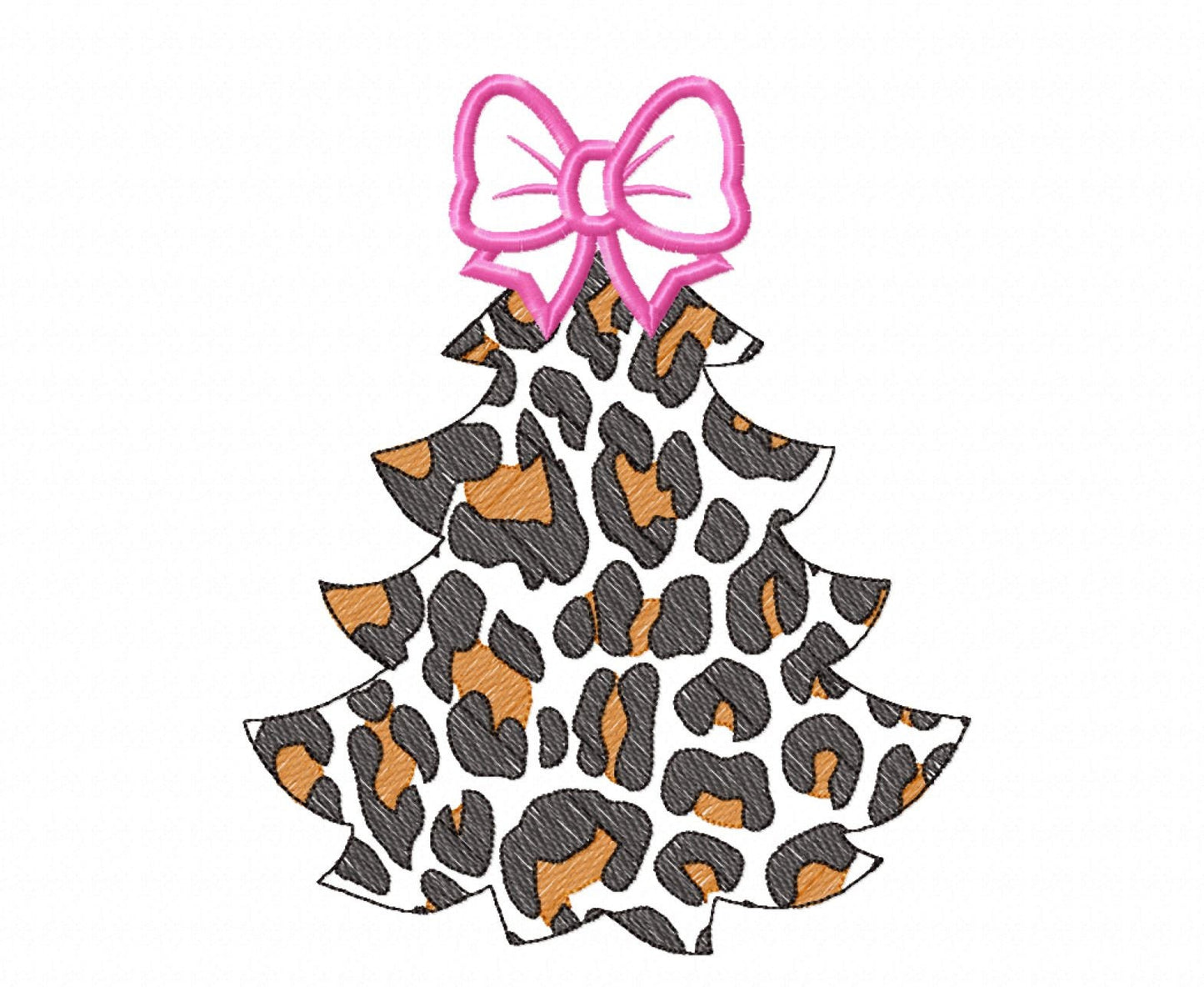 Leopard print with bow Christmas tree animal print Woodland Tree Applique light stitch outline machine embroidery designs