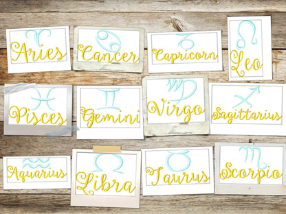 Zodiac Signs SET of 12 Machine Embroidery Designs Astrology Horoscope Gift Idea Virgo Aries Taurus Gemini Leo Libra Scorpio Capricorn Pisces - Etsy
