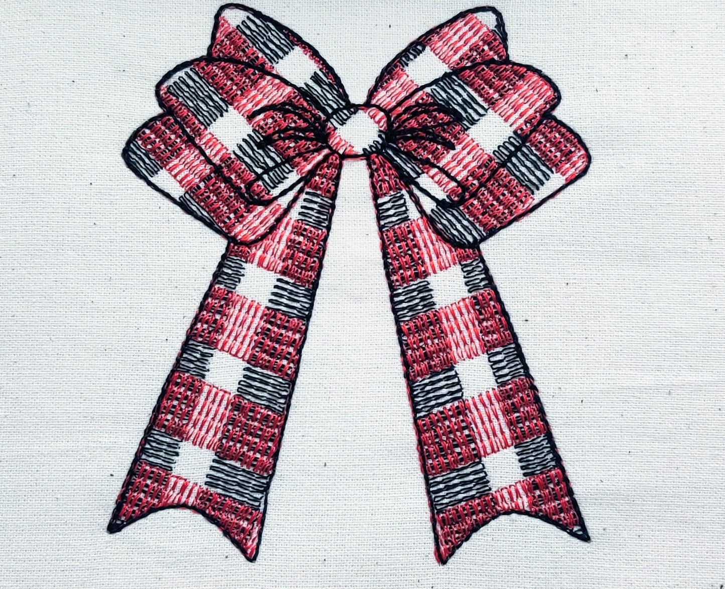 Gingham Checked plaid Christmas bow machine embroidery designs assorted sizes Christmas decoration