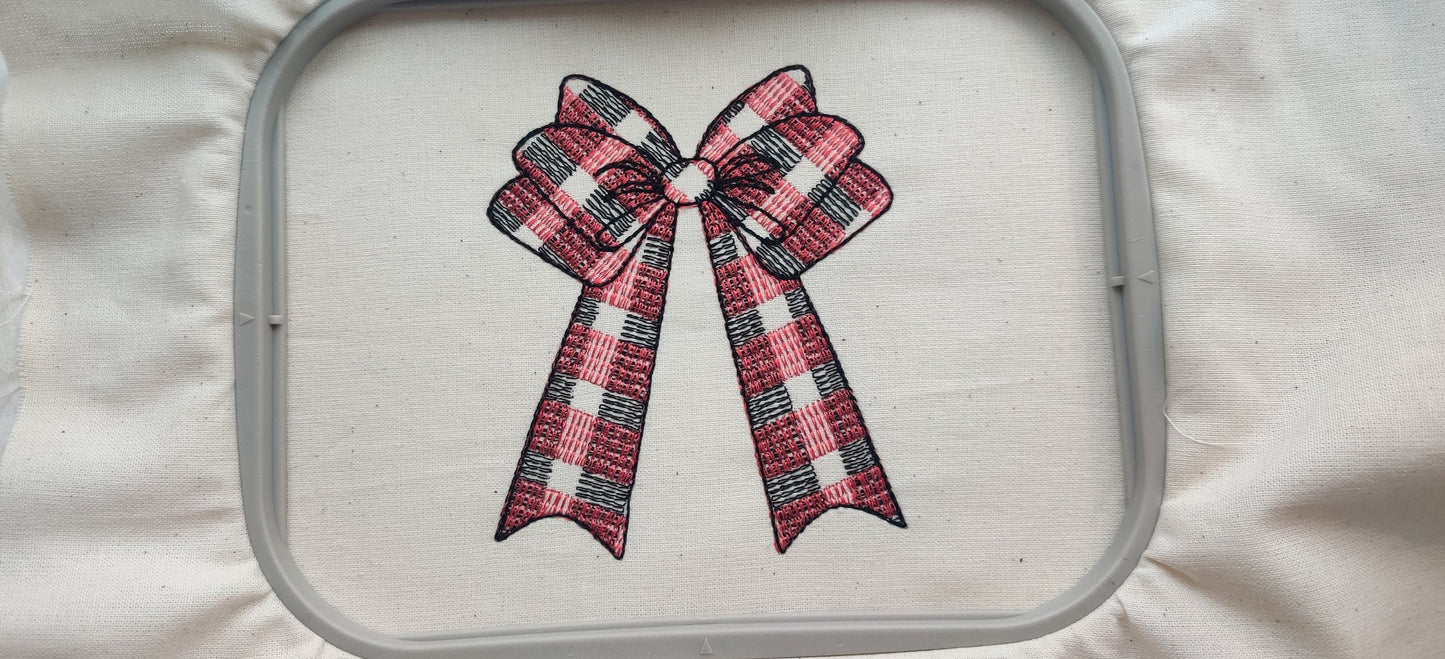 Gingham Checked plaid Christmas bow machine embroidery designs assorted sizes Christmas decoration