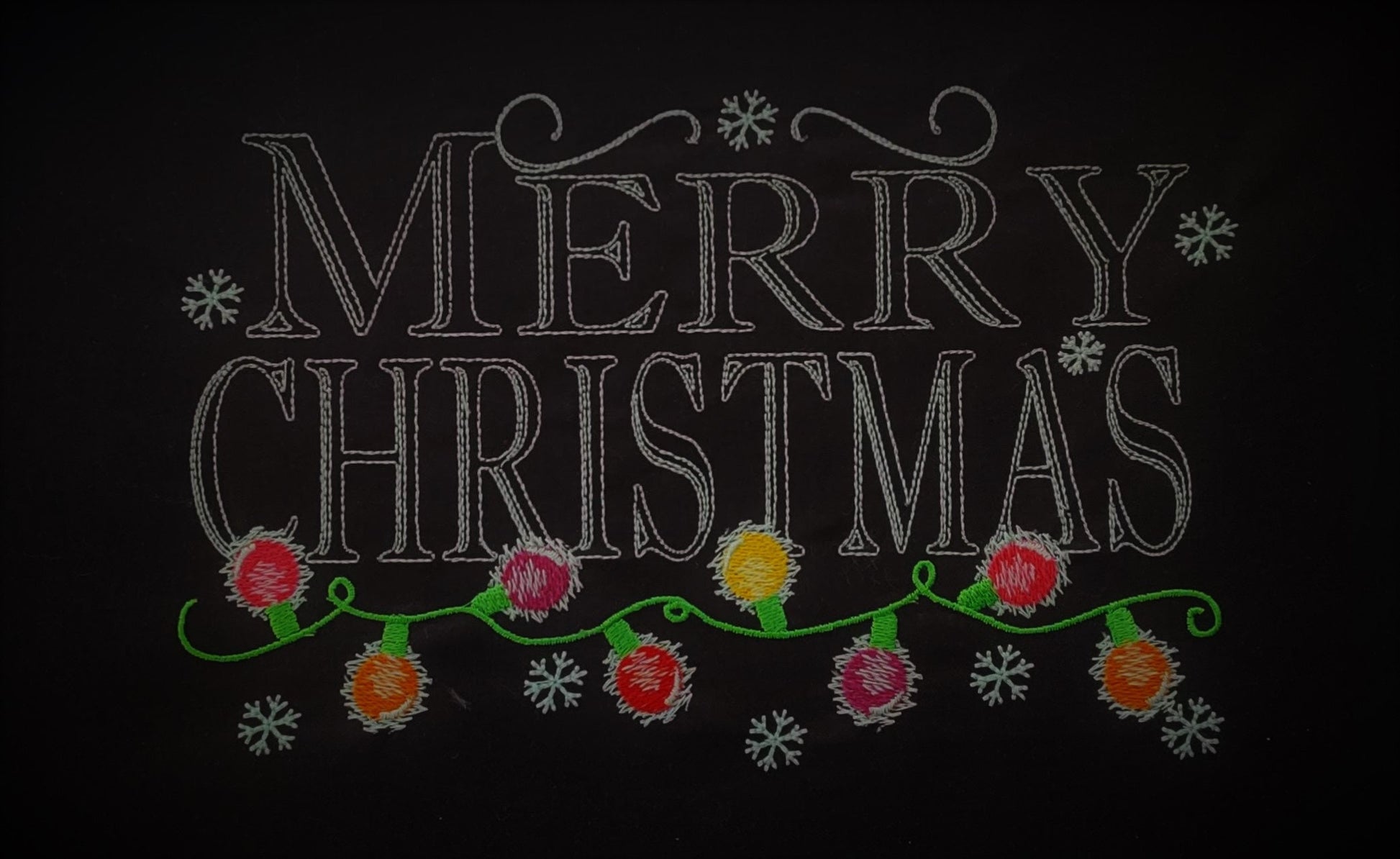 Merry Christmas lights glow in the dark embroidery design Table runner, Christmas skirt, Banner Garden flag embroidery designs