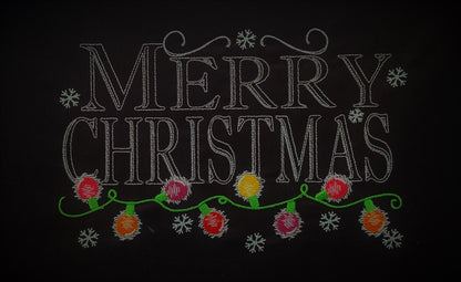 Merry Christmas lights glow in the dark embroidery design Table runner, Christmas skirt, Banner Garden flag embroidery designs
