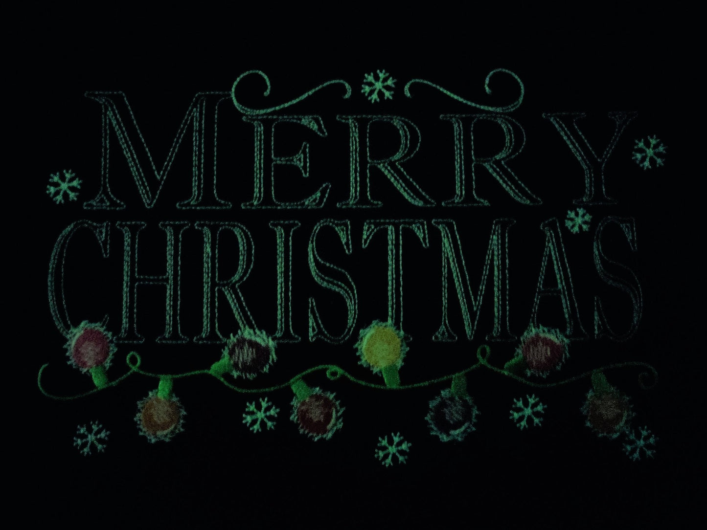 Merry Christmas lights glow in the dark embroidery design Table runner, Christmas skirt, Banner Garden flag embroidery designs