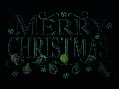 Merry Christmas lights glow in the dark embroidery design Table runner, Christmas skirt, Banner Garden flag embroidery designs