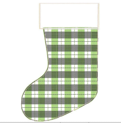 Gingham plaid 2 types Christmas Stockings with cuff, Sock for advent, Easy to make In The Hoop ITH machine embroidery design Quilted