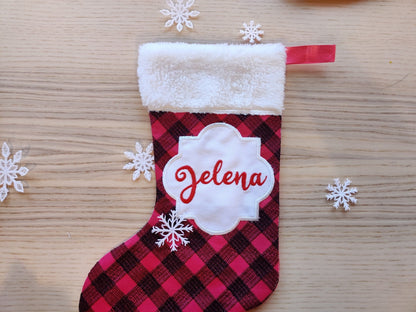 Gingham Plaid 2 Types Christmas Stockings and Mini Font Advent Socks ITH project simply in the Hoop Machine Embroidery Designs Quilted