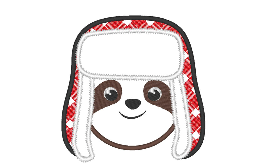 Gingham Tartan Bomber hat Christmas sloth  head applique machine embroidery designs Winter sloth face