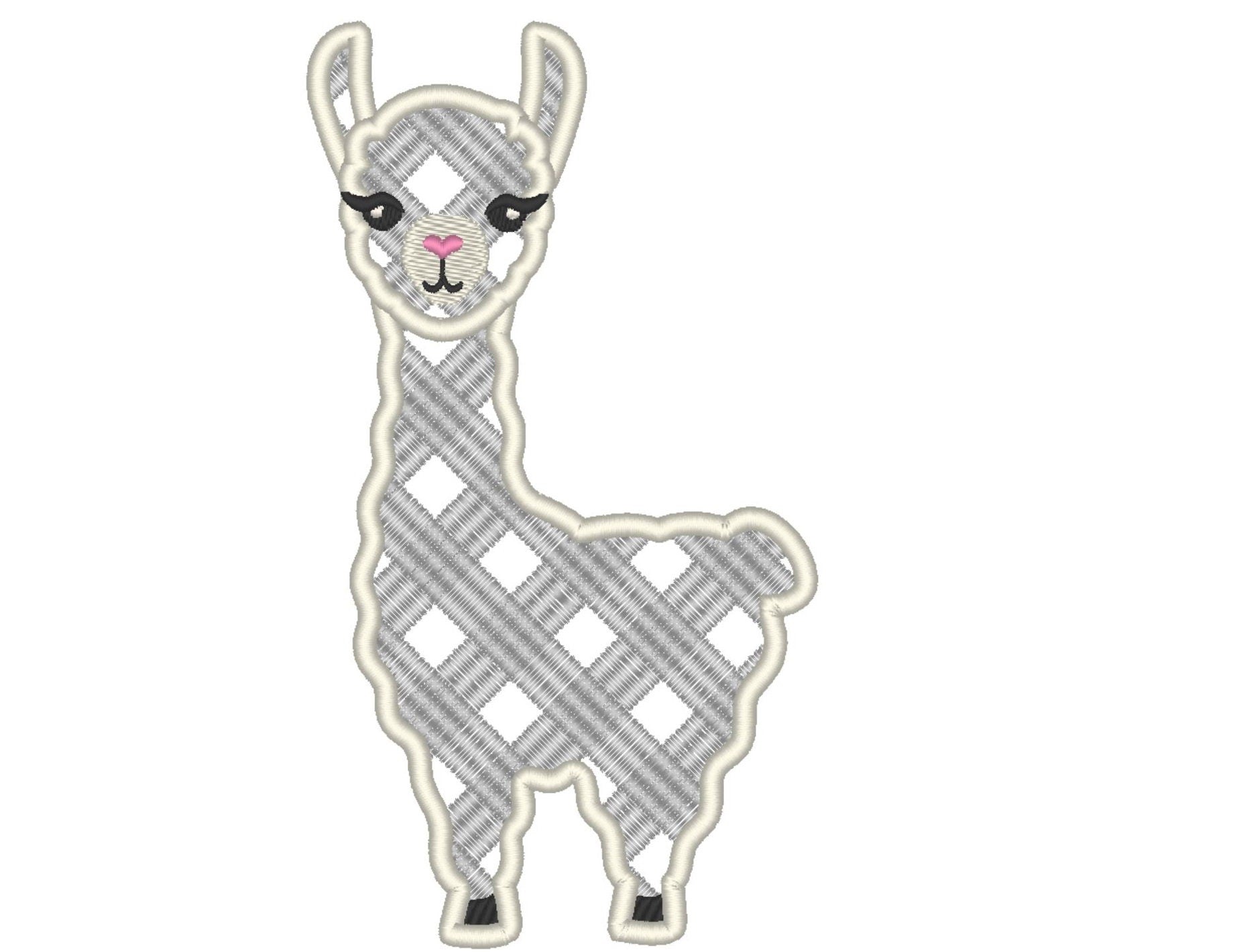 Gingham Plaid Llama Applique Embroidery 4" 5" 6" 7" 8" 10" | PES DST JEF | Artapli