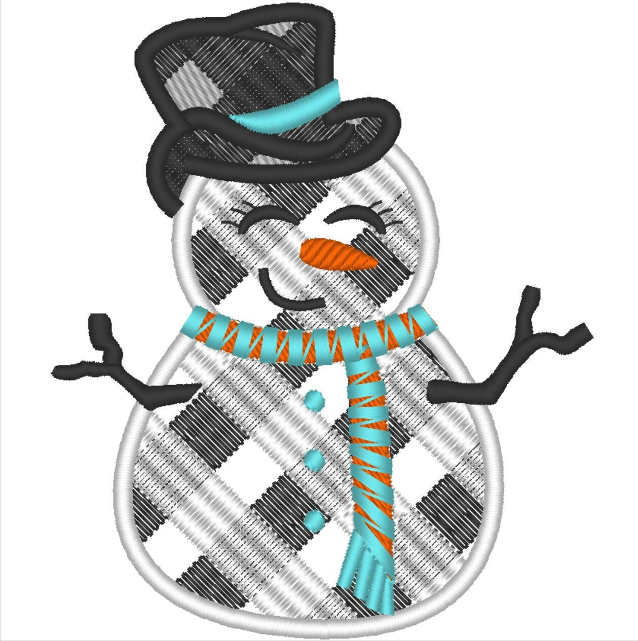 Gingham Plaid Snowman Applique Embroidery 4" 5" 6" 7" 8" 10" | PES DST JEF | Artapli