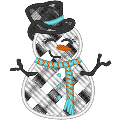 Gingham Plaid Snowman Applique Embroidery 4" 5" 6" 7" 8" 10" | PES DST JEF | Artapli