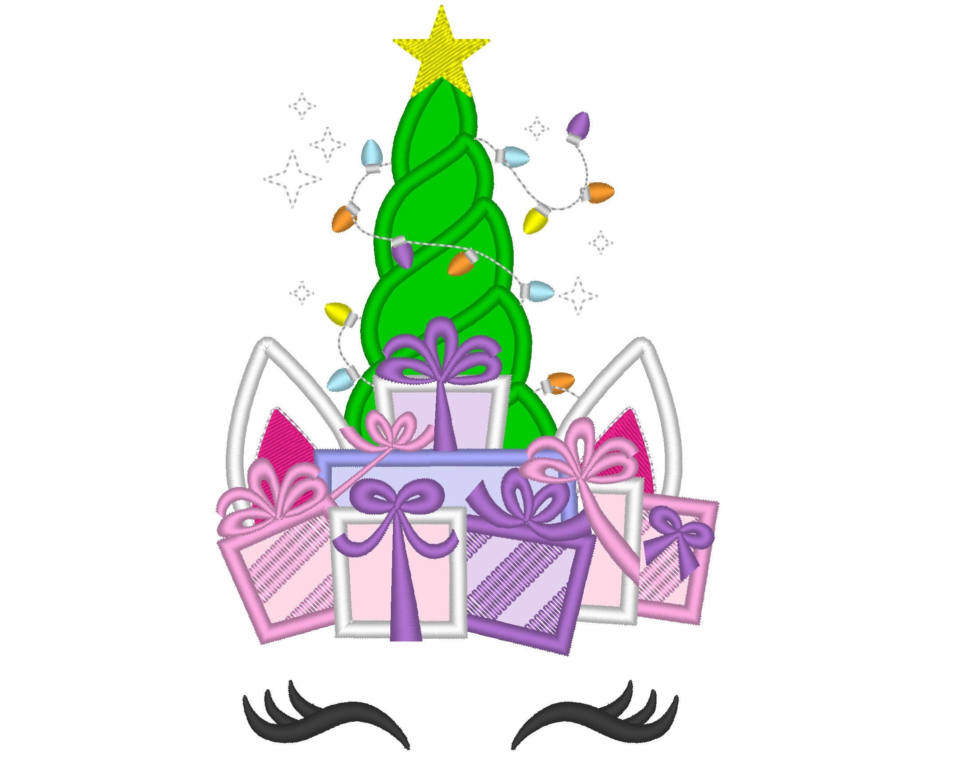 Christmas Unicorn head with presents applique machine embroidery designs unicorn face Merry Christmas