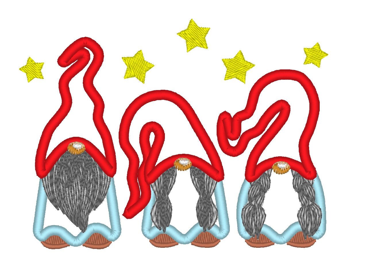 Gnomes in a row Merry Christmas Gnomes 3 triple row machine embroidery designs applique