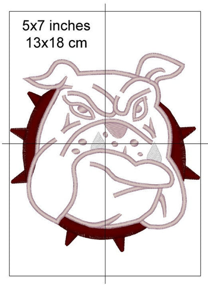 Bulldog with spiked collar fill stitch and Applique machine embroidery designs