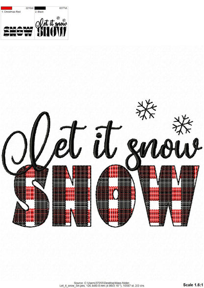 Let it snow Merry Christmas gingham old fashioned classic Kitchen dish towel or pillow quote saying machine embroidery designs