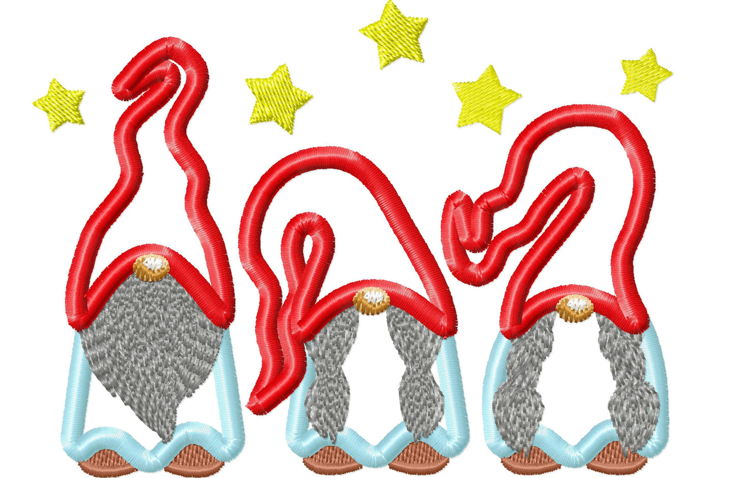 Gnomes in a row Merry Christmas Gnomes 3 triple row machine embroidery designs applique