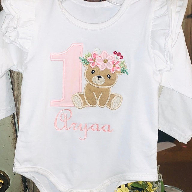 Little teddy bear with floral crown daisy flower bear toy baby kids applique machine embroidery designs