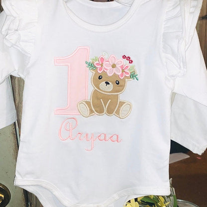 Little teddy bear with floral crown daisy flower bear toy baby kids applique machine embroidery designs