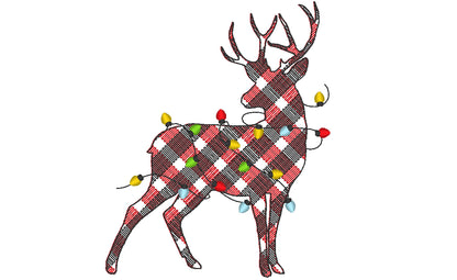 Light stitch Plaid Deer Silhouette gingham Christmas lights Pajamas machine embroidery design