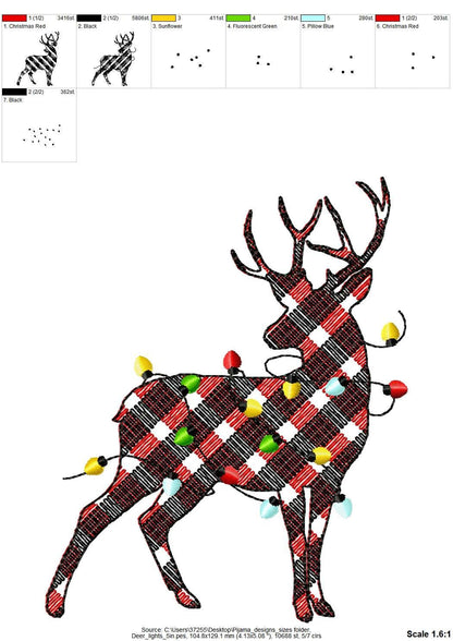 Light stitch Plaid Deer Silhouette gingham Christmas lights Pajamas machine embroidery design