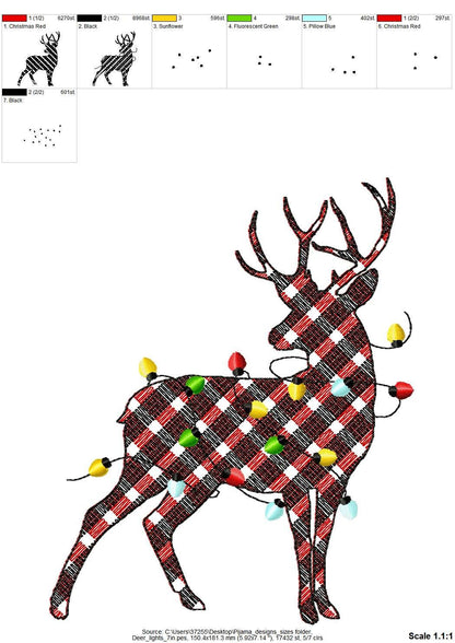 Light stitch Plaid Deer Silhouette gingham Christmas lights Pajamas machine embroidery design
