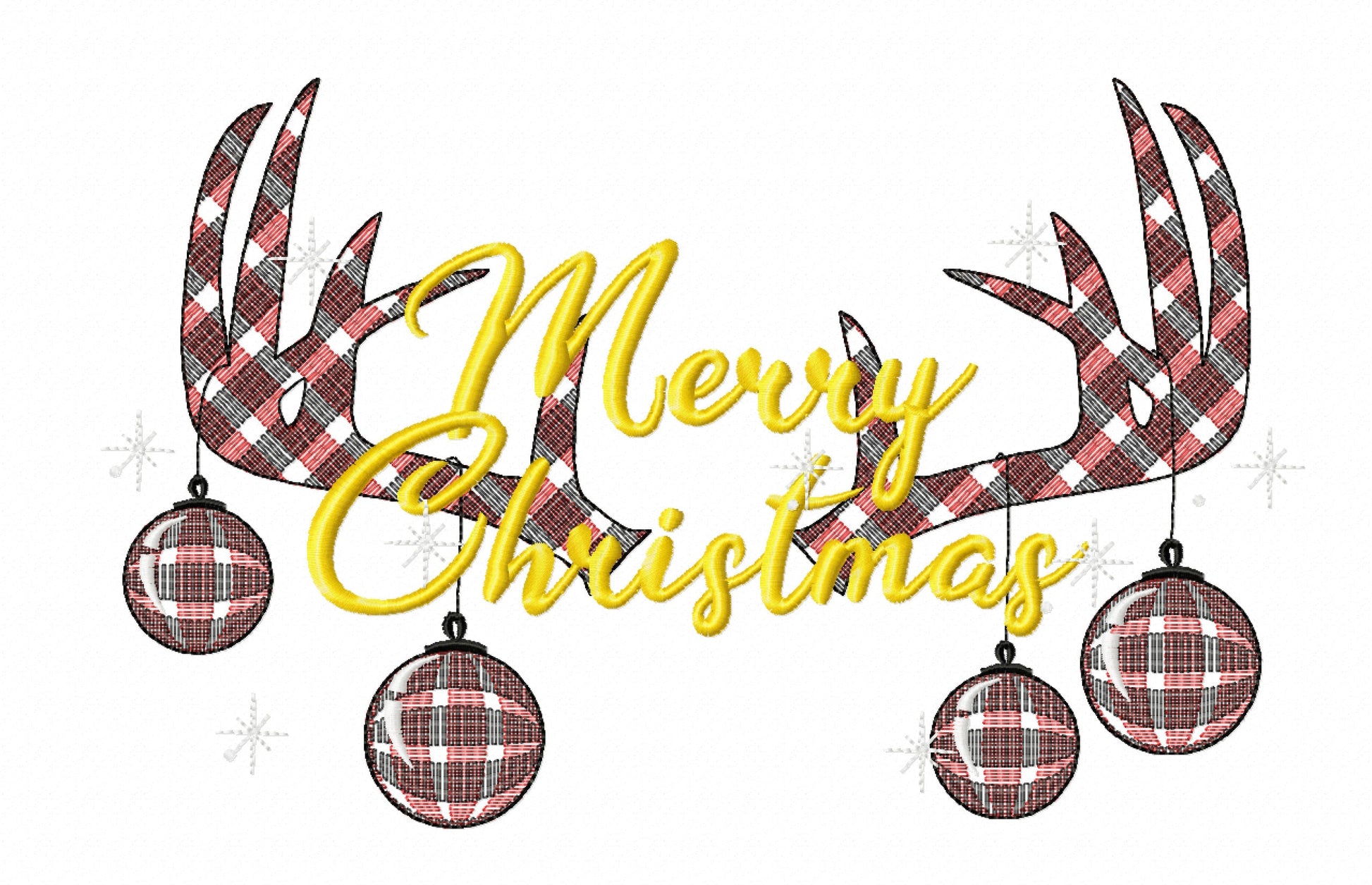 Pajama Christmas Party Light Stitch Antlers Deer Silhouette Gingham Tartan Pajamas Embroidery Designs