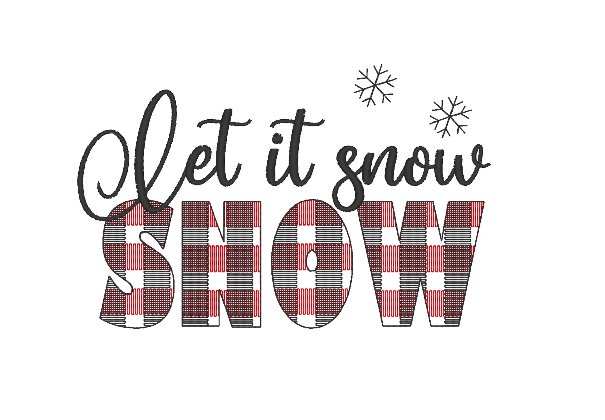 Let it snow Merry Christmas gingham old fashioned classic Kitchen dish towel or pillow quote saying machine embroidery designs