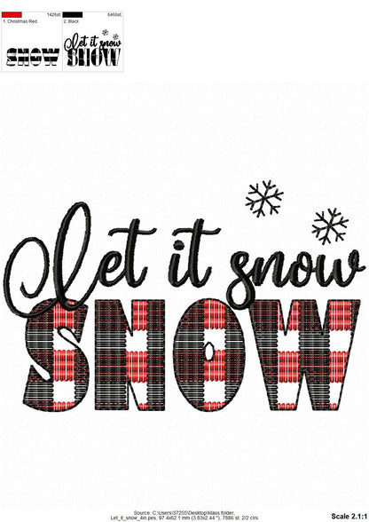 Let it snow Merry Christmas gingham old fashioned classic Kitchen dish towel or pillow quote saying machine embroidery designs