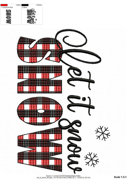Let it snow Merry Christmas gingham old fashioned classic Kitchen dish towel or pillow quote saying machine embroidery designs