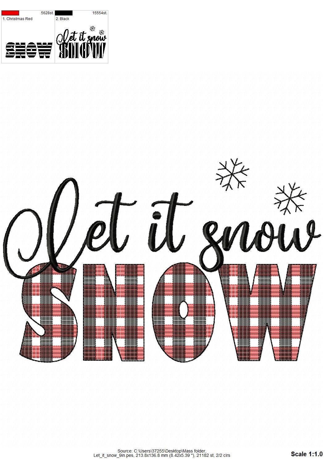 Let it snow Merry Christmas gingham old fashioned classic Kitchen dish towel or pillow quote saying machine embroidery designs